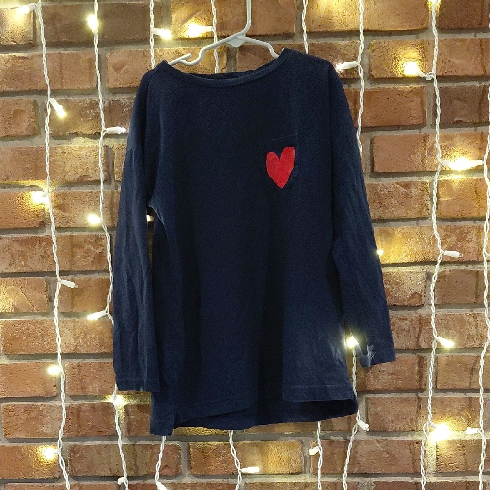 Primary Navy Long Sleeve Tee with Red Heart